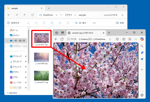 該当の画像ファイルのアイコンを、ブラウザーの画面上にドラッグ&ドロップし、画像が正しく表示されるか確認してください