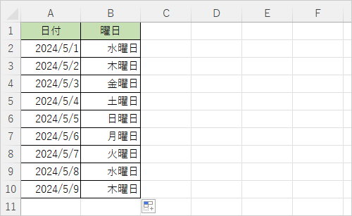 入力した日付に対する曜日が表示されたことを確認してください