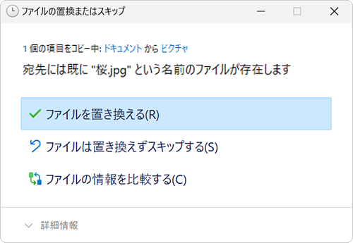 ダイアログボックス（同じ名前のファイルが1個の例）