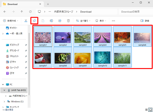 すべてのファイルを選択し、「アイコン」（コピー）をクリックします