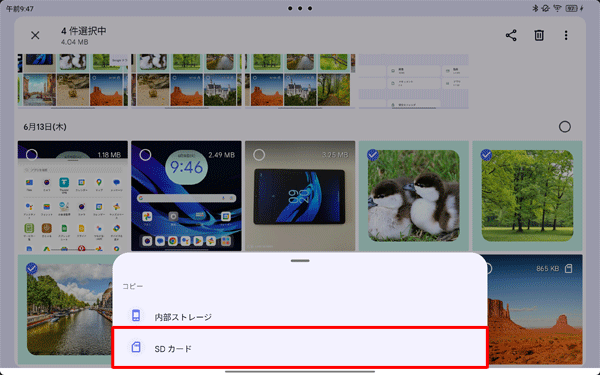 表示された一覧から「SDカード」をタップします