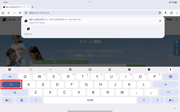 アルファベット入力前に「アイコン」をタップすると、大文字または小文字にすることができます
