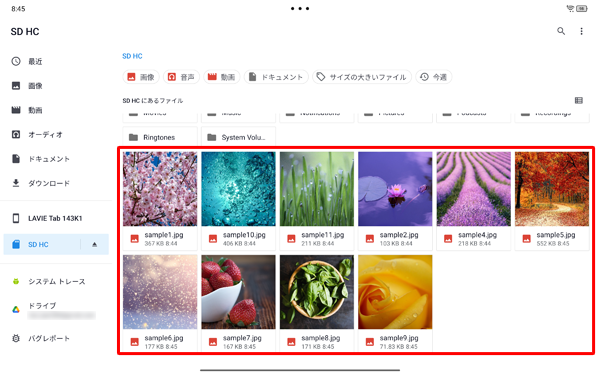 バックアップしたファイルが、すべて保存されたことを確認します