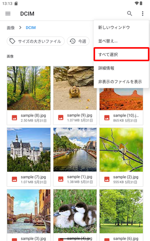 表示された一覧から、「すべて選択」をタップします