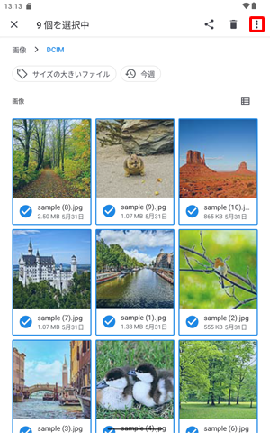 ファイルがすべて選択されたことを確認し、「アイコン」をタップします