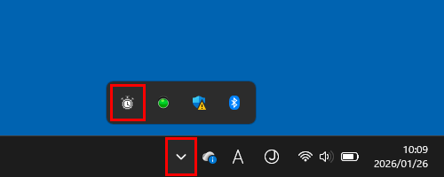 フィルターキー機能を有効にすると、通知領域から「アイコン」（隠れているインジケーターを表示します）をクリックして、表示される一覧に「アイコン」（フィルターキー機能）アイコンが表示されます