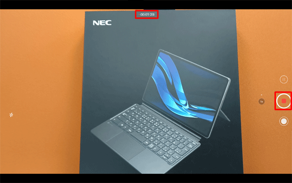 画面右側に表示された「アイコン」をタップすると、撮影が終了します