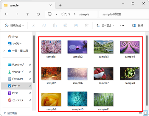 詳細情報を編集したい画像ファイルが保存されているフォルダーを開きます
