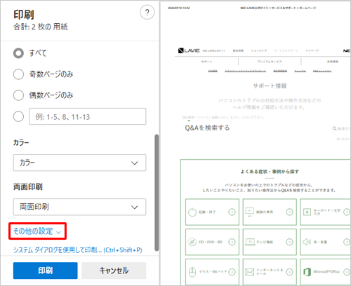画面左側の「その他の設定」をクリックします