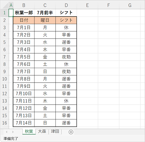 複数のシートにデータが入力されたファイルを開きます