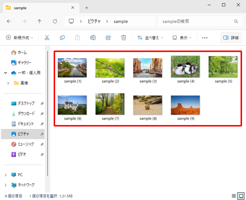 詳細情報を確認したい画像ファイルが保存されているフォルダーを開きます