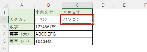 半角文字から全角文字に変換されたことを確認してください
