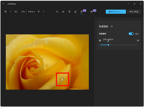 マウスポインター部分に黒と白の「○」が表示されたことを確認し、問題のある箇所をクリックします