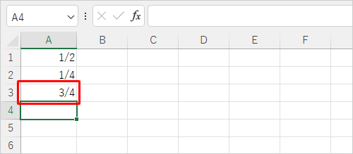 ここでは例として、セルA1とセルA2に入力した分数の合計値を、セルA3に算出する方法について案内します