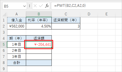 1期目の返済額が算出されます
