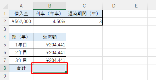 セルB8をクリックします