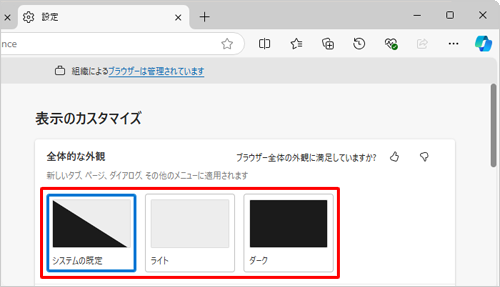 「全体的な外観」欄から、任意の色をクリックします