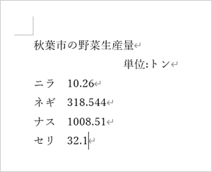 小数点揃え設定前