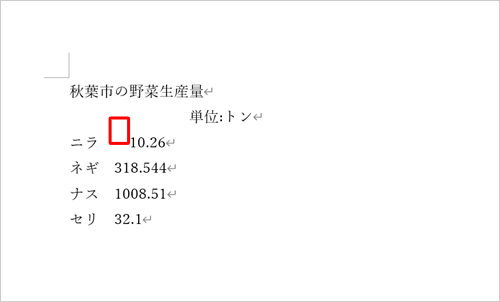 キーボードの「Tab」キーを押してタブを挿入します