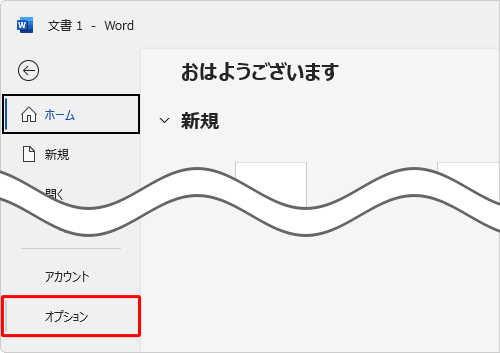 表示された画面から「オプション」をクリックします