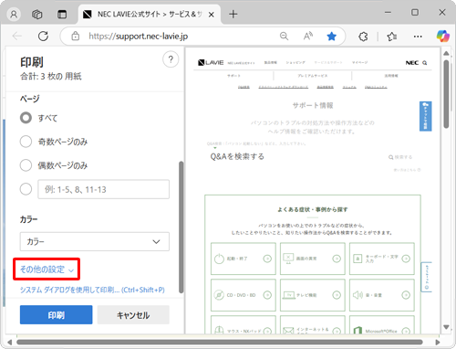 画面左側から「その他の設定」をクリックします