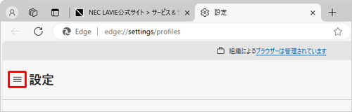 項目が表示されていない場合は、設定の左側にある「アイコン」（設定メニュー）をクリックしてください