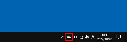 タスクバーの通知領域から「アイコン」（OneDrive）を右クリックします