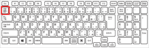 キーボードの「半角/全角」キーを押して、入力モードを「ひらがな」に設定します