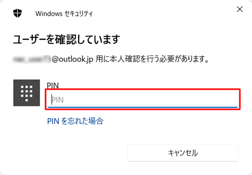 「PIN」ボックスにPINを入力します