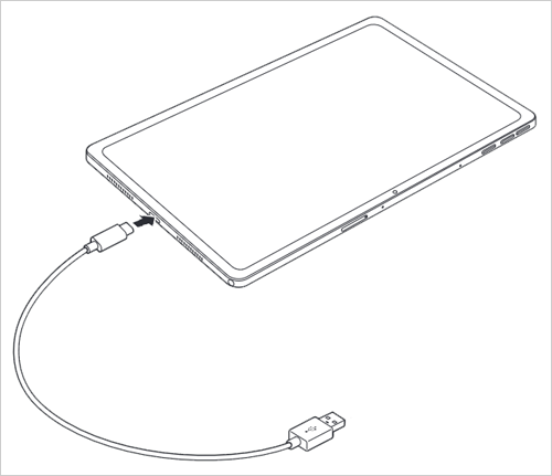 USBケーブルを使用して、タブレットとパソコンを接続します