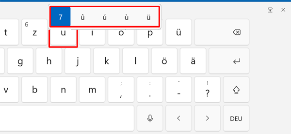 キー配列に表示されていない変母音は、母音を長押しすると選択できるようになります