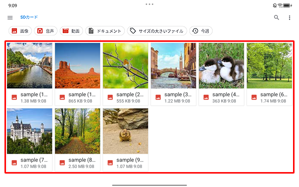 SDカードに選択したデータがコピーされたことを確認してください
