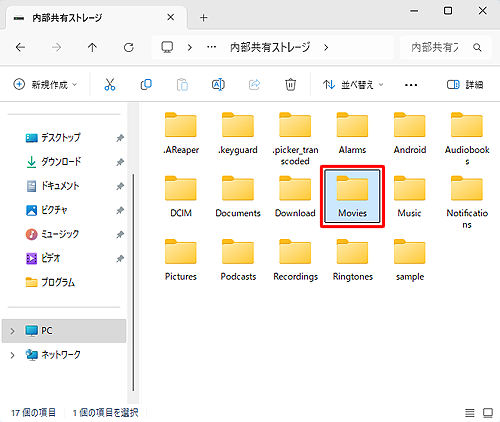 「Movies」フォルダーをダブルクリックします