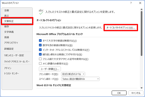 オートコレクトのオプション