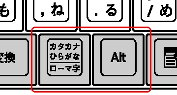 「Alt」キーを押しながら「カタカナ・ひらがな」キーを押します