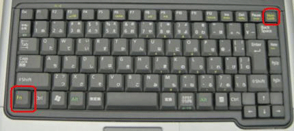 「Fn」キーと「NumLock」キーの位置（赤枠内）