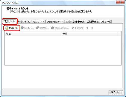 「電子メール」タブ→「新規」の順にクリックします