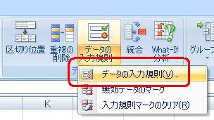 一覧が表示された場合は、「データの入力規則」をクリックします