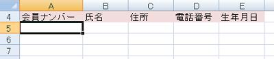 タイトル行を作成し、データを入力するセルをクリックします