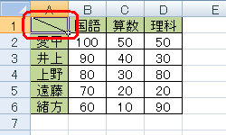 セルに斜線を引いた表（一例）