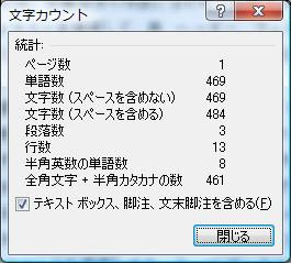 表示された文章の文字数を確認したら、「閉じる」をクリックします