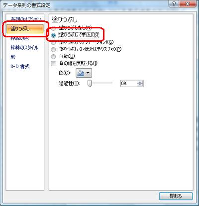 「塗りつぶし」をクリックして、「塗りつぶし（単色）」をクリックします