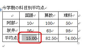 平均点を表示するセルをクリックし範囲選択します