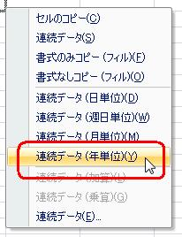 表示された一覧から「連続データ（年単位）」をクリックします