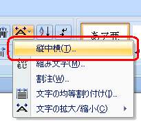表示された一覧から、「縦中横」をクリックします