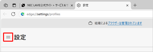 項目が表示されていない場合は、設定の左側にある「アイコン」（設定メニュー）をクリックしてください