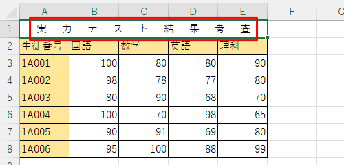 前後にスペースを入れて均等割り付けを設定した場合