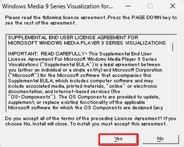 uPlease read the following license agreement...vƂbZ[W\ꂽꍇ́AuYesvNbN܂